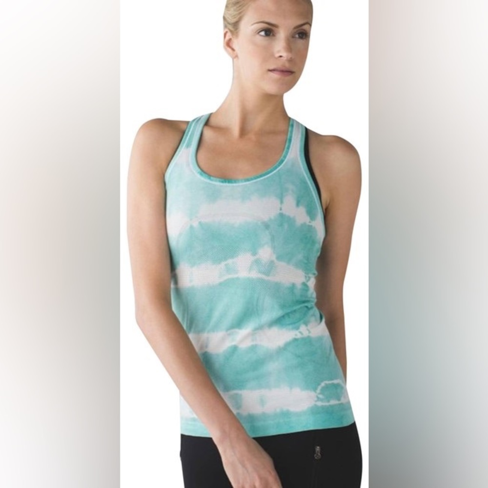 lululemon athletica Teal and White Tank Top